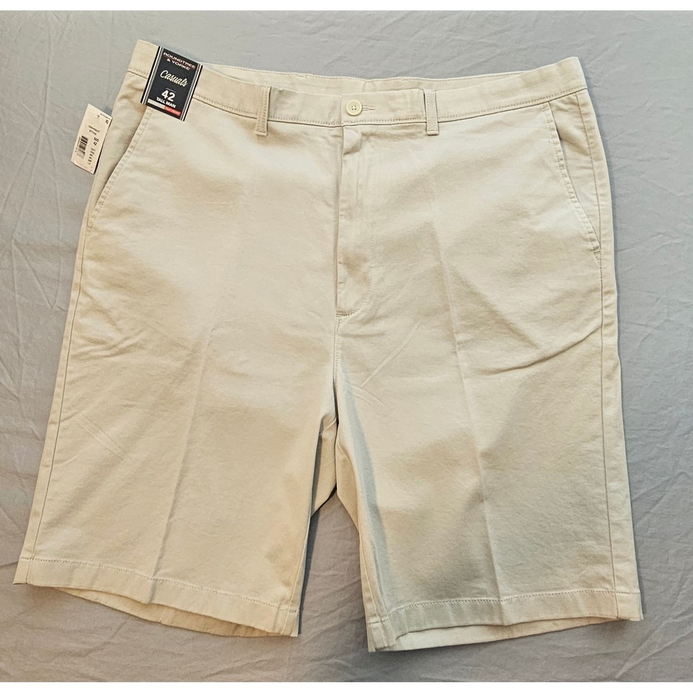 Men's Roundtree Yorke Sz 42 Casual Classic Stone Flat Front Shorts Stretch L575
